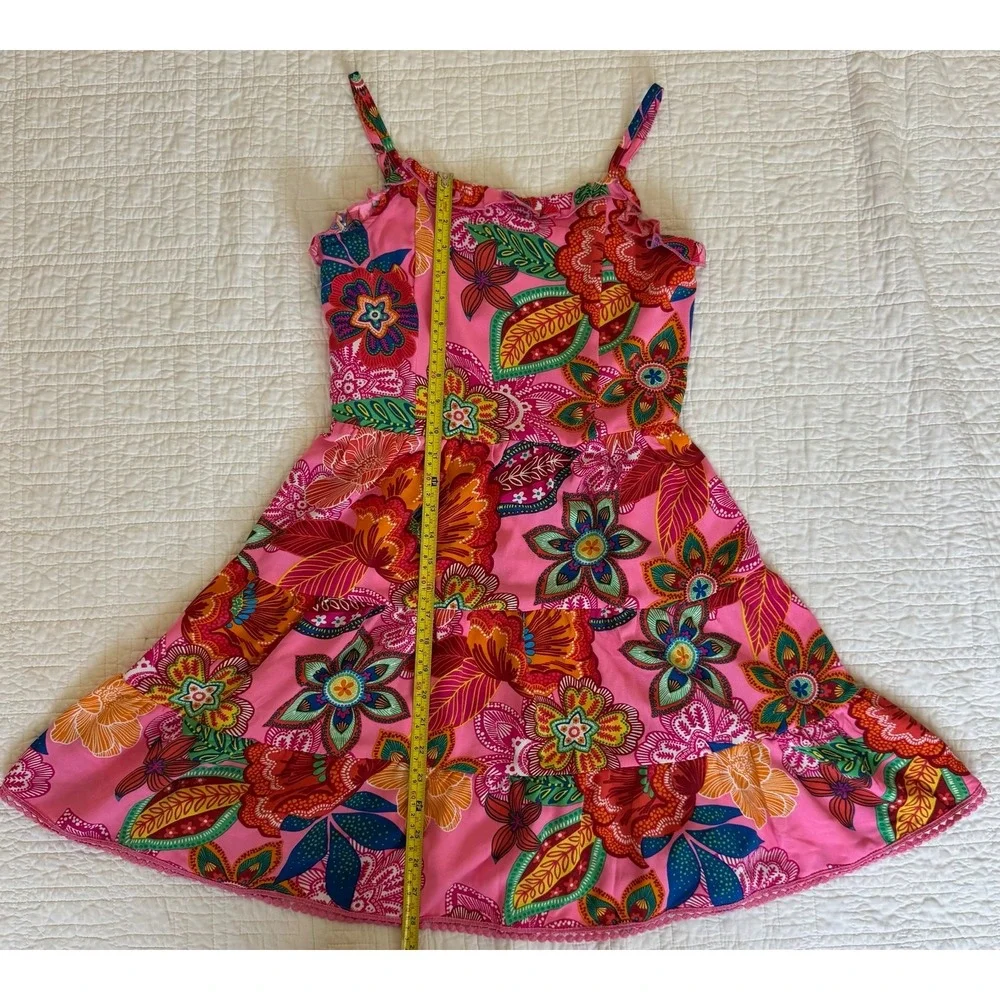Zunie from Nordstrom‎ Girls Pink Floral Tiered Sundress Pom Pom Trim Size 10